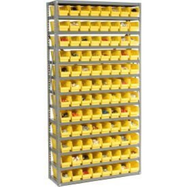 Global Equipment Steel Shelving with 96 4"H Plastic Shelf Bins Yellow, 36x12x72-13 Shelves 603443YL